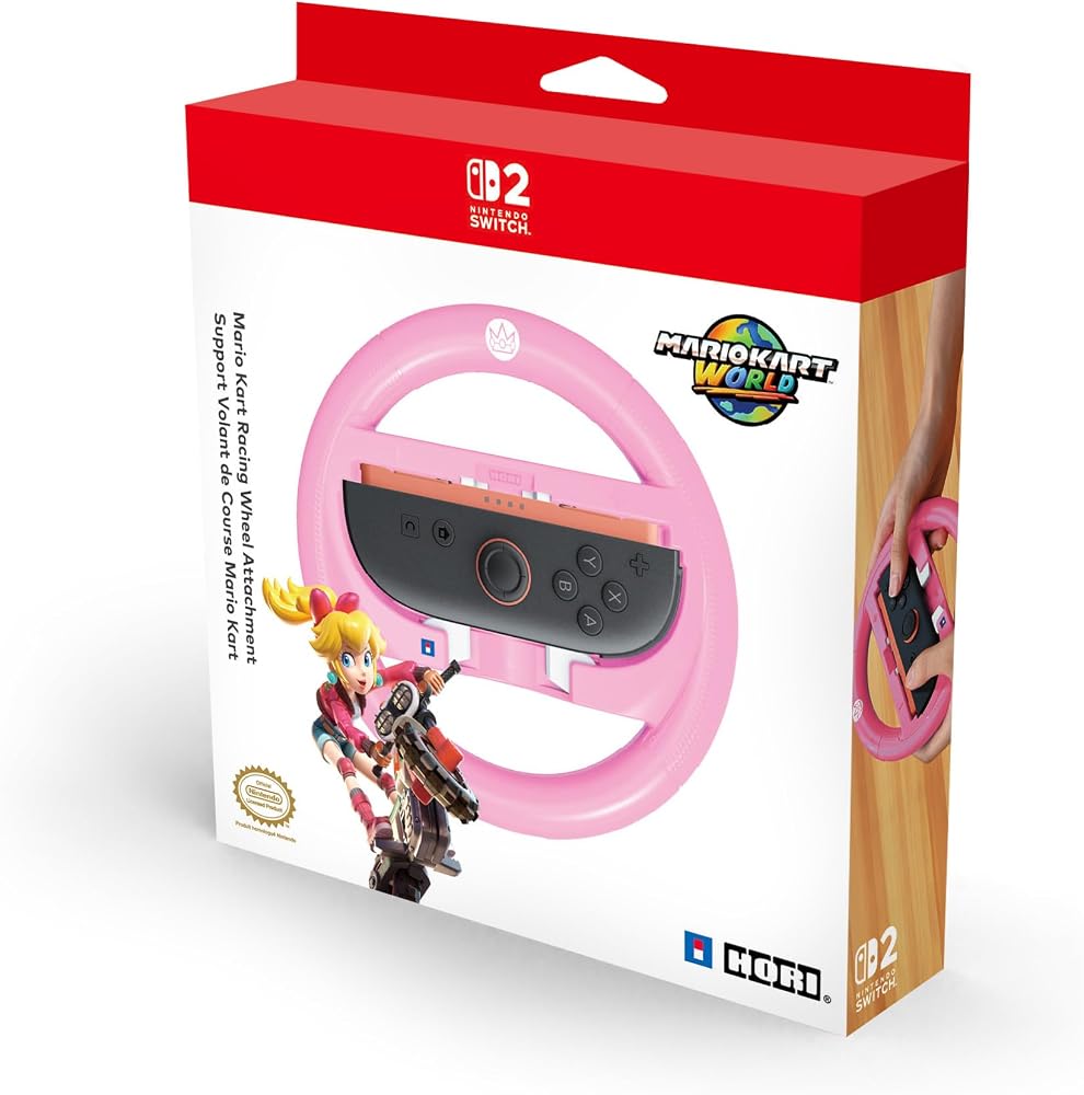 HORI Mario Kart Racing Wheel Attachment for Nintendo Switch 2 (Peach) - Officially Licensed by Nintendo