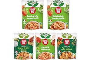 Céréal Bio Lot 5 Plats Cuisinés Végétariens – Saveurs Italiennes – Pâtes, Riz, Légumes, Épices – Bio, Micro-Ondables, Prêts à Réchauffer – 5 x 220g