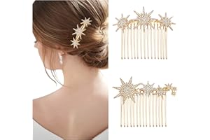 CHICAMY 2 Stück Steckkämme für die Haare Stern Legierung Strass Haar Seitenkämme Strass Kopfschmuck Braut Hochzeit Haarkamm Kristall Haarschmuck für Damen und Mädchen Geschenk 15 Zähne 7.3cm (Gold)