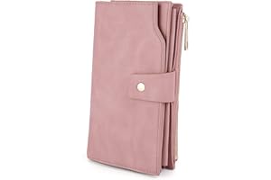 UTO Femme Portefeuille Blocage RFID en PU Cuir avec Bracelet Grande Capacité(21 emplacements de Cartes) Poche Intérieure Convient aux Portables 5.5''