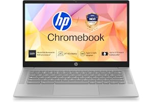 HP Chromebook 14, MediaTek Kompanio 540 (4GB LPDDR5, 128GB UFS) HD, Anti-Glare, Micro-Edge, 14''/35.6cm, ChromeOS, 100 GB Google One(1yr), Modern Gray,1.35kg, nm0004MU, HD Camera w/Shutter Laptop