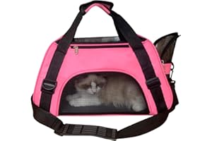 PYKESALY Cat Carrier Dog Carrier Pet Carrier, Airline Approved Soft-Sided Foldable,Puppy Carrier with Breathable Mesh for Small Medium Cats Dogs Rabbit (M, Pink)