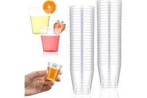 LEONSHCO 50 pièces de verres à shot en plastique, verres à shot 30 ml/3 cl, gobelets à shot transparents, gobelets à shot réutilisables, gobelets à pinces en plastique en Ps pour festivals, fêtes, mariages