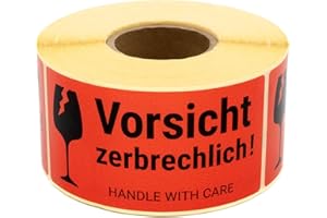 ‎MD LABELS MD Labels Vorsicht zerbrechlich Aufkleber 100x50mm- 500 Stück- Versandaufkleber mit Aufdruck Vorsicht Glas & Handle with Care – Umzugsaufkleber für Pakete, Kartons, Transport & Lagerung