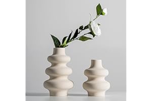 FANTESTICRYAN Ceramic Vases Set 2, Modern Dried Flower Vases, Off White Round Vases for Centerpieces Wedding Dinner Table Party Living Room Office Bedroom, Housewarming Gift, S&L (JM-052)