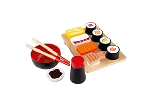 WOOMAX Comida Sushi Madera, Juguetes de Alimentos, Bandeja de Comidas para Niños, 14 Piezas, +2 Años, 49336