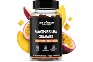 INSPIRIKO Magnesium Gummies For Adults - 60 Real-Fruit Magnesium Supplements Gummies - 1250 mg Magnesium Citrate Gummies (125 mg Elemental Magnesium) - Vegan, Added Sugar Free Gummies Without Sweeteners & Color