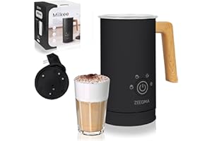 ZEEGMA Milkee Spieniacz do Mleka i Podgrzewacz - Elektryczny, 500W, 4 Tryby, Czarny, 650ml, Nowoczesny Design z Drewnianym Uchwytem - Idealny do Kawy, Latte, Cappuccino, Kakao (Czarny)
