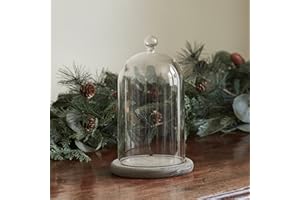 Lights4fun Campana di Vetro di 20,5cm con Base Legno Grigio per Arredo Interni