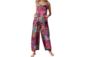 HAOLEI Tutine Donna Estive Tuta Donna Estiva Salopette Donna Elegante Tuta Intera Jumpsuit Casual Senza Maniche Cotone e Lino Overall Pantaloni Larghi con Tasche per Spiaggia Vacanza
