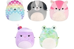 JAZWARES Micromallows Squishmallows Original Plush 5-Pack - Chipmunk, Frog, Bear, Smoothie, Dog