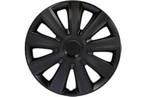 S SUMEX Juego de 4 Tapacubos de 16 Pulgadas Diseño Kentucky Carbon Black, Acabado en Negro y ABS Resistente a Fuertes Impactos, Duradero y Fiable con Anillo de sujeción Ajustable
