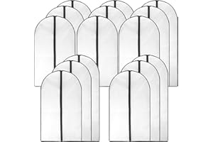 JEUIHAU 15 Pack 3 Sizes Breathable Clothes Covers with Zip, Waterproof Dustproof Garment Covers, Clothes Covers Protector Bags for Suit, Dress, Wardrobe Storage and Travel, 60x80cm,60x100cm,60x120cm