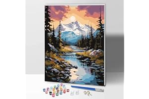 ifymei Peinture par numéros pour adultes avec cadre, kit d'art DIY avec pinceau et pigment acrylique, 30 x 40 centimètres paysage de montagne dessin peinture