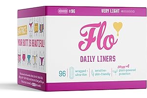 Flo - Daily Liners (96 Pack) Very Light Flow - Wrapped, Ultra-Thin - Natural, Absorbent, Soft & Breathable - Made with Organic Bamboo - Panty Liners for Women - Fragrance Free - Vegan & Cruelty Free