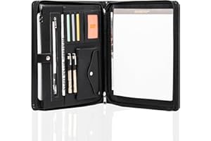 CALFINDER Cartellina di conferenze Zipper in cuoio, Cartella Portadocumenti A4 Pelle di Cerniera, Portablocchi Unisex per Ufficio Conferenza, Porta Documenti Organizer, Regalo Uomo & Regalo Donna, Nero