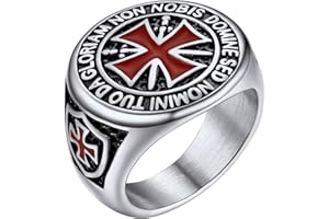 PROSTEEL Anillo Sello Cruz Templaria Símbolo de Las Cruzadas Medieval, Personalizables Anillos Grandes Tallas 14.5-32.5