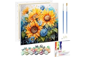 Viart Sunflowers Paint by Numbers for Adults with Frame,Flowers Paint by Numbers Canvas Kits,Paint by Numbers Adult Perfect for Gift Home Wall Decor(8x8inch)