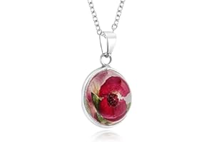 Natural Flower Jewellery Sterling Silver Round Domed Pendant Made With A Real Poppy