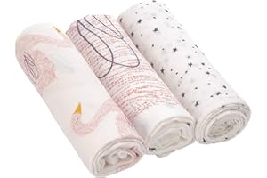 ‎LÄSSIG Lässig Baby Burp Cloth, Muslin Made from Bamboo Fibre and Cotton; Soft Breathable (pack of 3, 80 x 80 cm)/Heavenly Soft Swaddle L