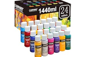 Anyart Vernice Acrilica Set 24 Colori 59ml ciascuno Vernice Acrilica per Tela Carta Pietra Legno Ceramica Tessuti Impermeabile Resistente alla Luce Asciugatura Rapida Pittore Artista