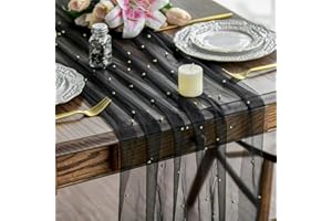 Artoid Mode Runner da tavola in tulle nero con perline 70 x 300 cm, decorazione da tavolo da cucina per interni, vacanze,, matrimonio, compleanno, festa