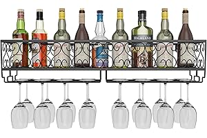AcornFort® W-612 Soporte Colgante de Metal Negro para Copas de Vino, champán y Copas de Cristal, 80 x 20 cm, con Capacidad para 18 Botellas de Vino y 18 Copas de Cristal