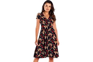 NetSetUK Womens Christmas Midi Dress Santa Xmas Reindeer Snowflake Gingerbread Tree Printed Novelty Swing Dress