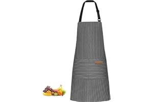 Luoqun88 Adjustable Black Bib Apron with 2 Pockets, Professional Cooking Kitchen Chef Women Men Aprons with Long Ties for Home Kitchen, Restaurant, Baking Gardening BBQ