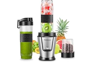 Blender Smoothie Makers 500W, 2 in 1 Multifunctional Personal Blender Mixer with 2x600ml Portable Bottles for Ice, Fruit, Vegetable, and 200ml Grinder, BPA-Free, Home/Outdoors, Sliver, by Yabano