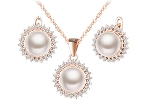 MicLee Collane ciondoli e orecchini di perle per donna: Parure di gioielli in argento 925 - Collana e orecchini stile girasole con zirconi - Gioielli da sposa eleganti - Gioielli per feste