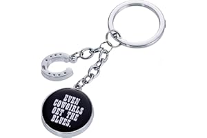 TROIKA Cowgirls GET The Blues - KR17-23/CH - powiedzonka breloczek do kluczy z 2 zawieszkami - koło, podkowa - napis: Even Cowgirls get The Blues. - błyszczący - czarny/biały