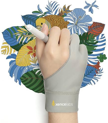 OTraki Zeichenhandschuh Mit 2 Fingern – Digital Art Handschuh Für Grafiktablett & IPad – Grau