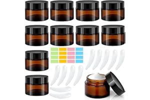 CafullCon Cremedosen zum Befüllen 30ml, 11 Stück Braunglas Salbentiegel, Braun Glastiegel Creme Behälter, Tiegel für Creme mit Aufkleber Kratzlöffel für Kosmetik Cremes Lotionen Ätherische Öle Pulve
