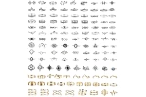 KALVICA 79-128 Stück Boho Fingerringe Set für Damen Herren Mädchen Knöchel Ringe Set Silber Gold Stapelbare Midi Ringe Set Verstellbarer Open Knuckle Ringe Modeschmuck Geschenk