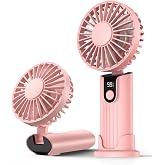 Warmco K38 Ekranlı 4 Kademeli El Vantilat&ouml;r&uuml; 2400mAh Şarjlı Taşınabilir Katlanabilir Standlı Boyun Askılı Soğutucu Fan Pembe