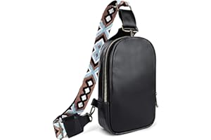 Luckits Sac à bandoulière en cuir pour femme - Petit sac de poitrine avec sangle de guitare - Style bohème - Sac à bandoulière pour randonnée, voyage, cyclisme