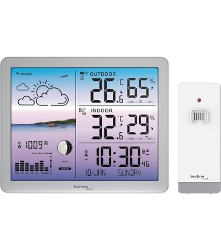 Station météo "Mykonos" avec pluviomètre/sonde ext., radio, réveil, nr