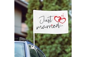 BOFUNX 2 Stücke Just Married Autofahne Hochzeit Autoflagge Hochzeitsfahne Autoschmuck Hochzeitsdeko 46×30cm