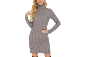 QUNERY Vestito Donna Invernale Elegante,Abito in Maglia Manica Lunga Collo Alto per Autunno,Vestiti Maglione Elasticizzato Casual