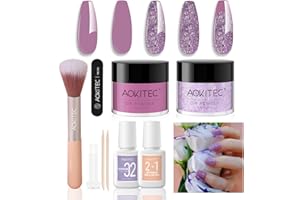 Aokitec Kit di polvere per immersione per unghie, serie vacanze, kit con polvere per unghie viola e glitter, pennello per polvere per unghie liquido, per nail art fai da te, facile da trasportare
