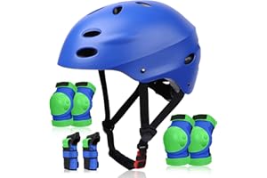 SAMIT 7 in 1 Kids Bike Helmet with Knee and Elbow Wrist Pads, Toddler Skateboard Helmet Knee Pads Set for 5~12 Year Boys Girls