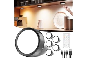 ‎TEDMOS Dimmbar LED Spot mit Akku und Fernbedienung, 2400mAh USB Aufladbar Vitrinenbeleuchtung Kabellos Magnet Unterbauleuchte Küche LED Rund Klebeleuchte Touch Lampe Batterie Schrankbeleuchtung zum Kleben