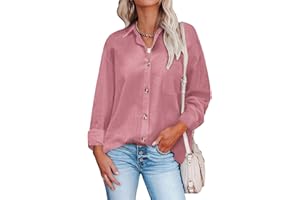 Hotouch Damska koszula rekreacyjna bluzka bawełniana koszulka z długim rękawem elegancka bluzka koszulowa z guzikami, dekolt w serek, na co dzień, do pracy