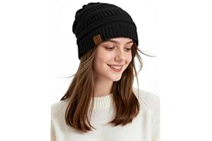 PONCEAU Womens Winter Hats - Beanie Hats for Women Warm Knit Beanie for Ladies Thermal Hat Thick Solid Fleece Lined Women Hats Unisex Warm Skiing Beanies