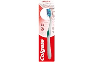 Colgate 360 Max White One Medium Bristles Toothbrush, Pack of 1, with Polishing Cups and Whitening Bristles for a Whiter Smile