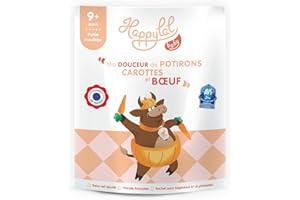 Happylal Baby Repas Halal Bébé 9 mois | Douceur de Potiron, Carottes, Bœuf | Petits pots Certifiés Halal | Diversification alimentaire bébé | Fabriqué en France | Lot 10 x 190g