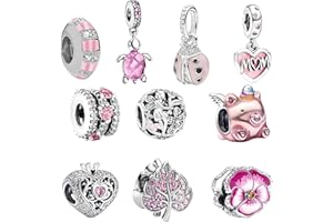 NHEMEYLP 10 Pcs Spacer Beads Charms for Bracelet Making, Pink Pendants Beads for Jewelry Making, Polished Charms for Pandora Bracelet, Jewellery Gifts for Mom Girls Teen Family