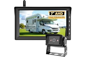 AUTO-VOX 7" HD Rückfahrkamera Kabellos: Einfache Installation & Stabiler Empfang, 150° Weitwinkel Rückfahrkamera mit Klarer Nachtsicht, Split-Screen-Monitor für LKW, Van, Wohnmobile, Anhänger