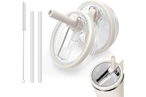 Skythrive 2 Pezzi per Stanley Cup Coperchi a Prova di Perdite con 2 cannucce e 1 spazzola per cannuccia, Accessori Ricambio per Stanley 40oz Cup (Beige)